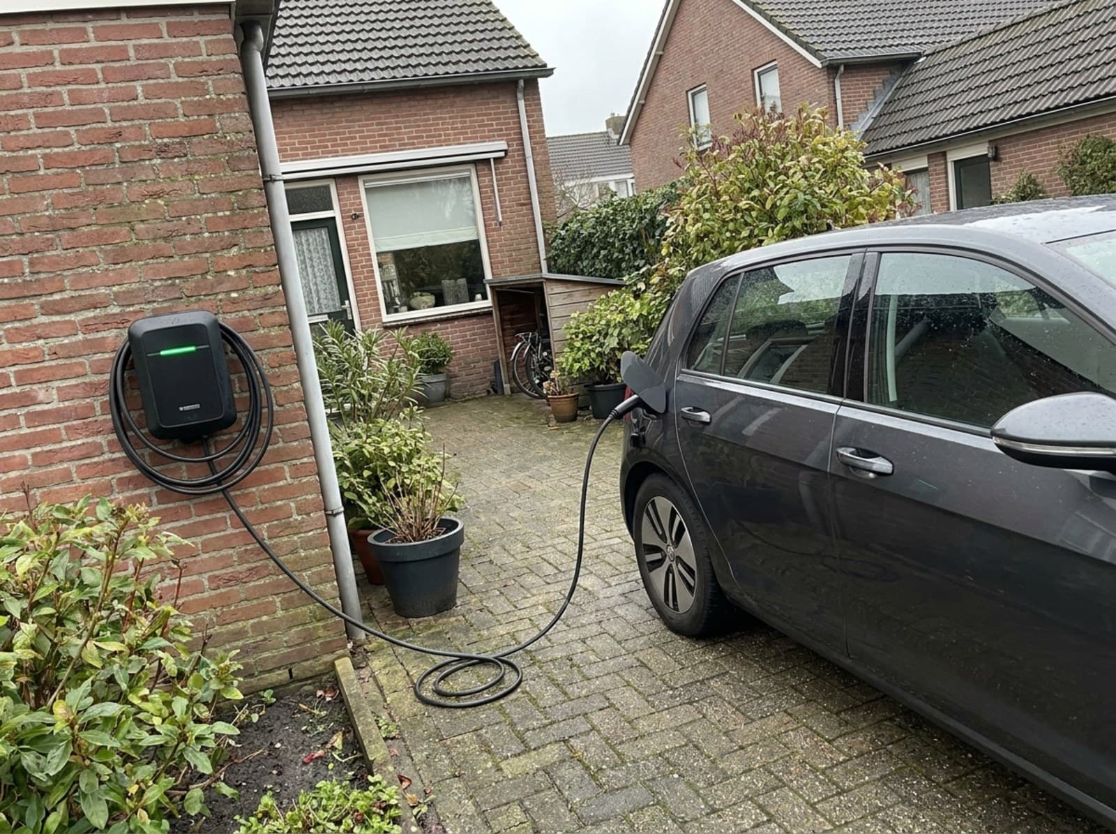 Laadpaal bij een Nederlandse woning